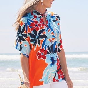 Soft Surroundings 1X Womens Cabana Bay Top Vermillion Vacation Travel Cruise